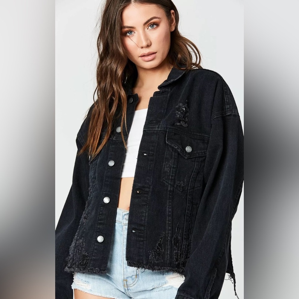 Black Denim Ripped Jacket.